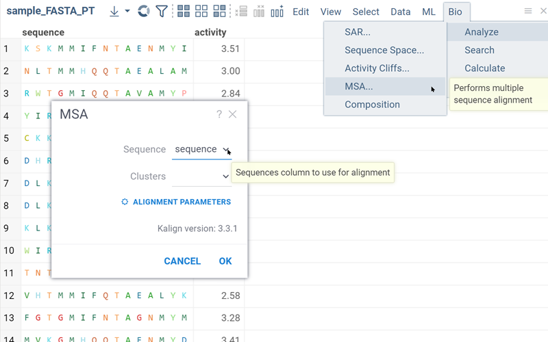 Multiple Sequence Alignment dialog