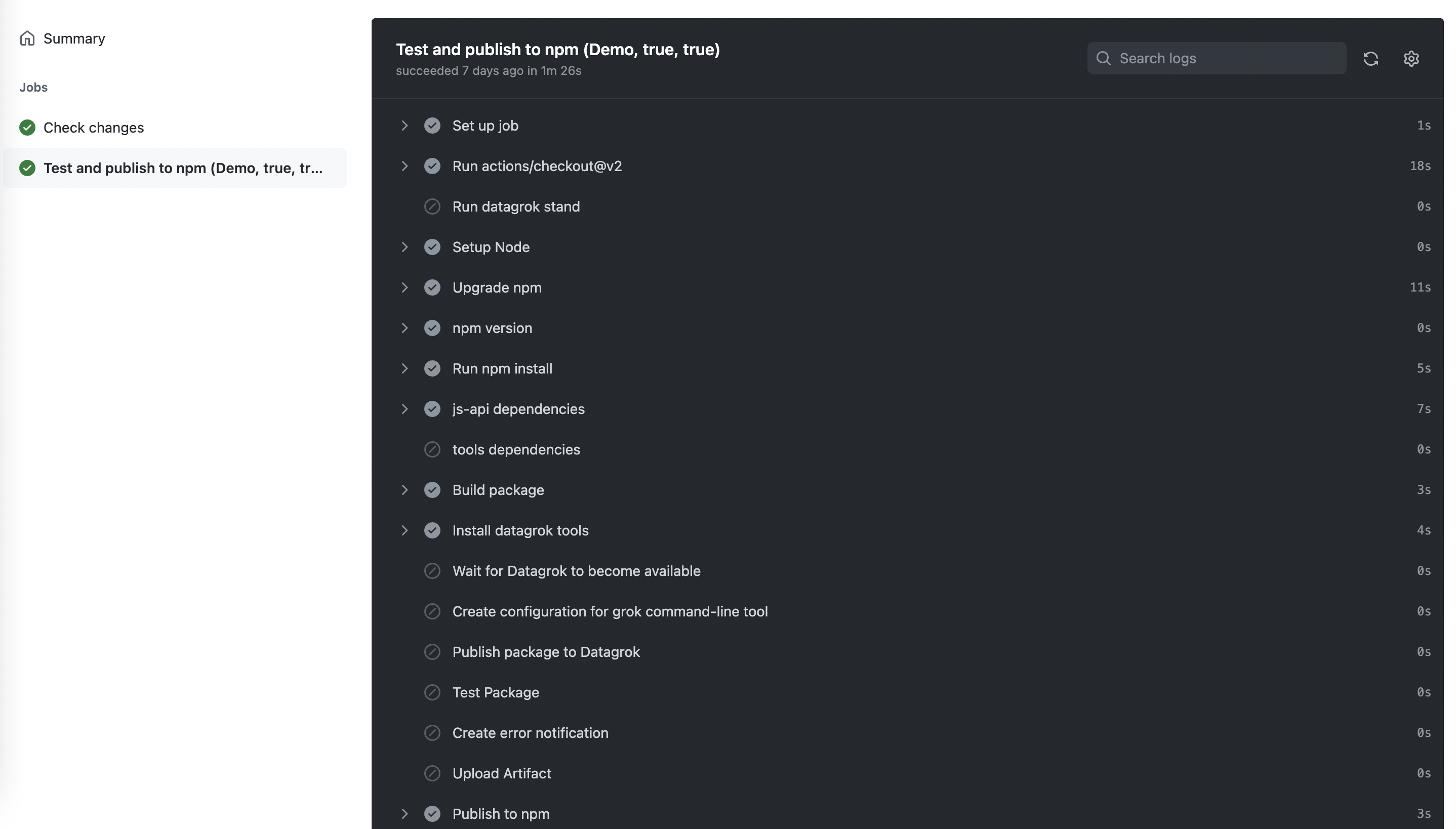 GitHub Action publish status