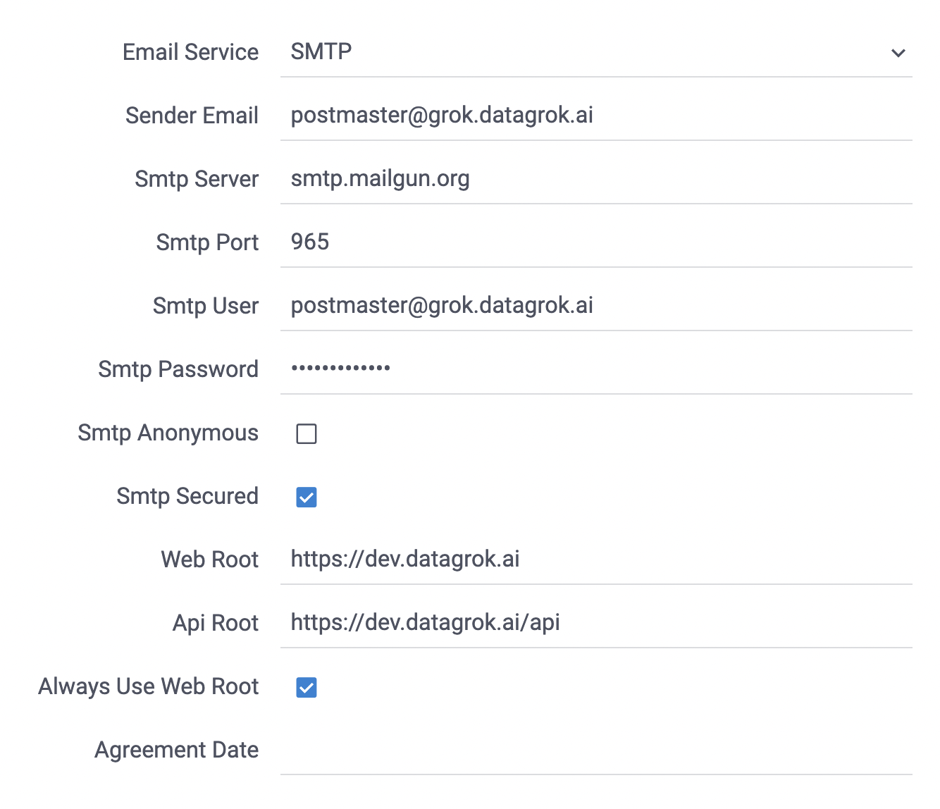 SMTP configuration