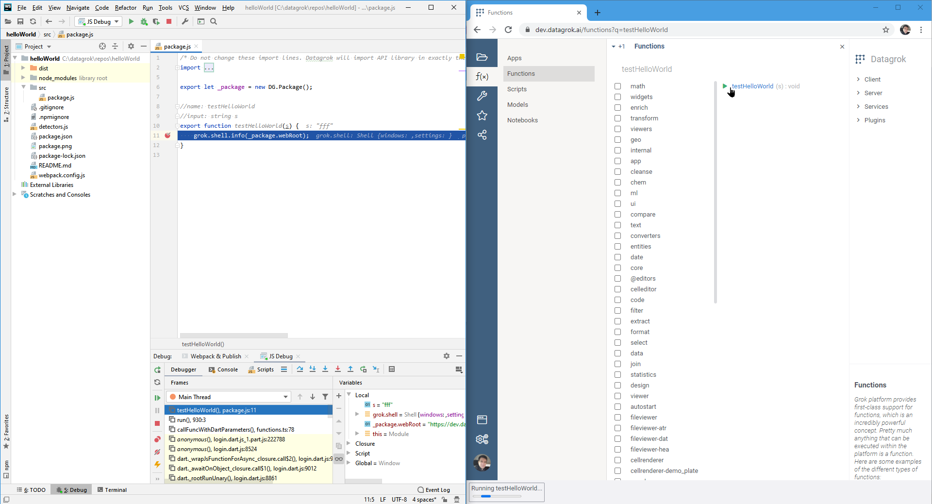 WebStorm: a debugging session